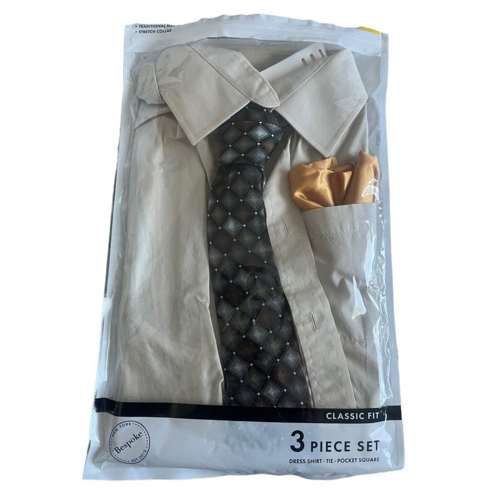 Bespoke Dress Shirt Tie Pocket Square Set 15 15.5 32/33